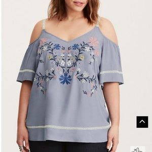 Torrid Embroidered Lace Inset Cold Shoulder Top